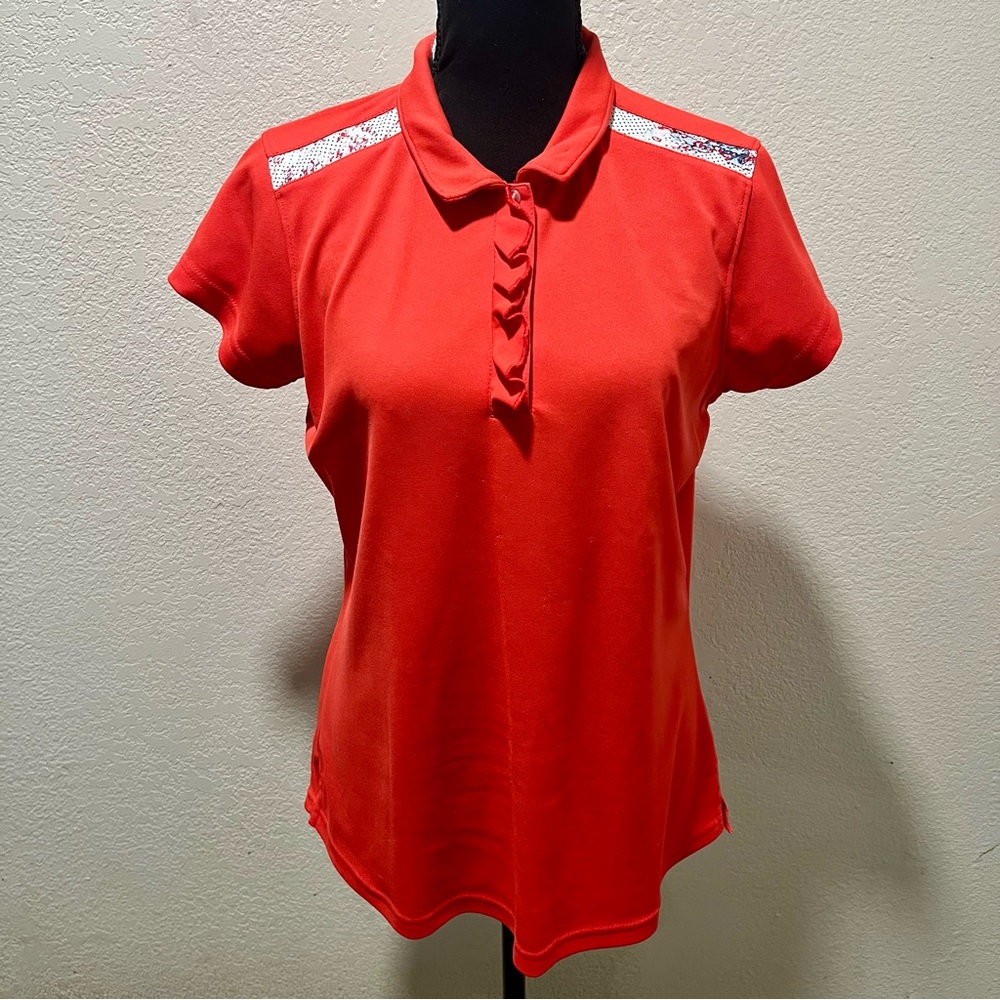 Pebble Beach Red Dry-Luxe Contrast Print Ruffle Placket Performance Shirt
